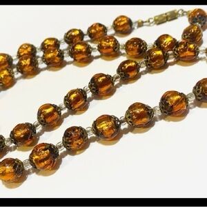 Antique Golden Amber Beaded Necklace